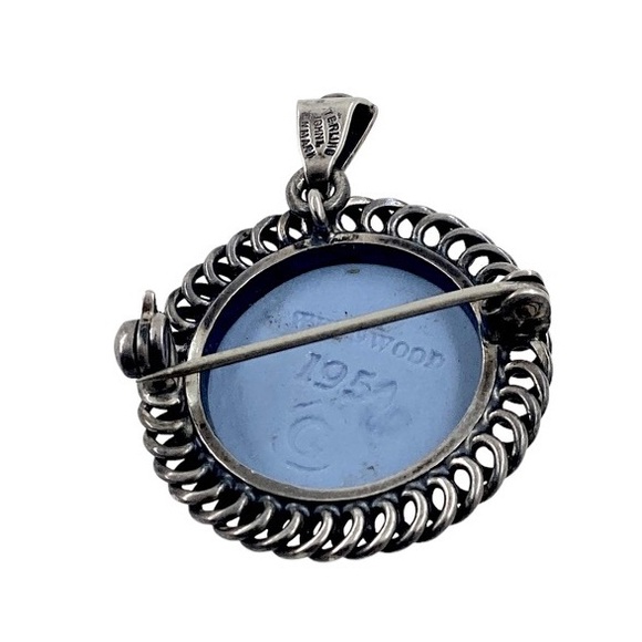SOLD❤️ 1950’s  John L. Lauritzen Denmark Brooch Pendant Wedgwood Blue Cameo 925 - Picture 10 of 12